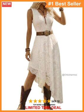 Floral Lace High Low Asymmetrical Sleeveless V-Neck Western Summer Dress